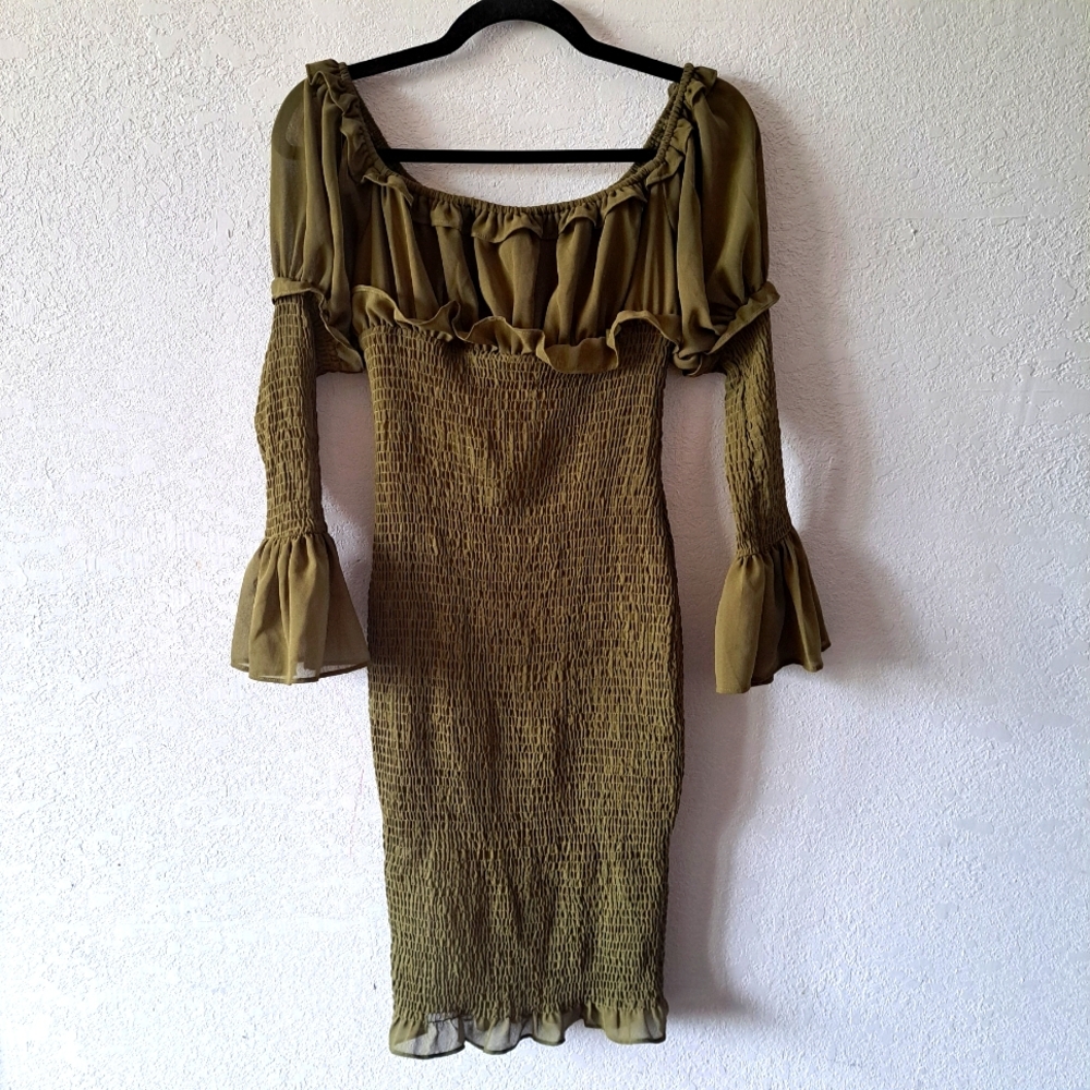 Olive Green Off-Shoulder Dress Fashion Nova - Picture 2 of 6